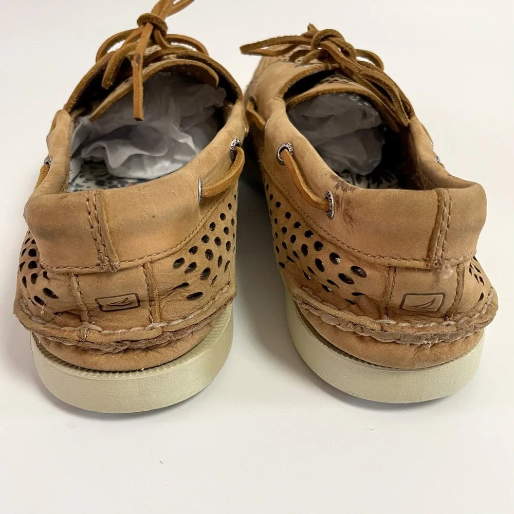 Sperry Top-Sider Tan Perforated Leather Boat Shoes Loafers Preppy Coastal 11.5
